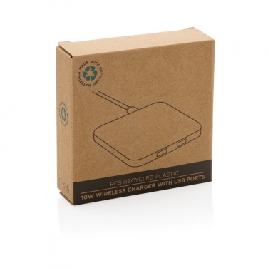 Logo trade promotional giveaways image of: RCS recycled plastic 10W Wireless charger with USB Ports