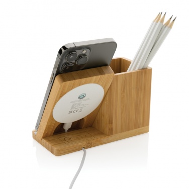 Logo trade business gift photo of: Calgary bamboo 10W wireless charger