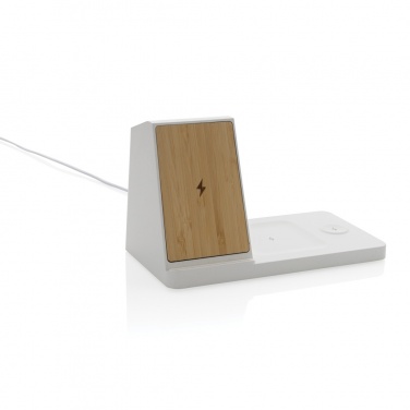 Logotrade advertising products photo of: Ontario recycled plastic & bamboo 3-in-1 wireless charger