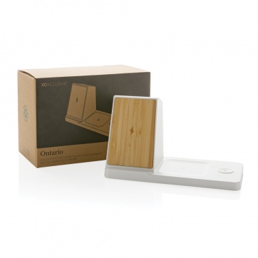 Logotrade promotional item picture of: Ontario recycled plastic & bamboo 3-in-1 wireless charger