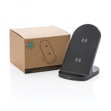 Logotrade corporate gift picture of: RCS recycled plastic double coil wireless stand 15W