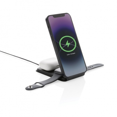 Logo trade promotional item photo of: Swiss Peak RCS rPU 15W  3-in-1 magnetic wireless charger