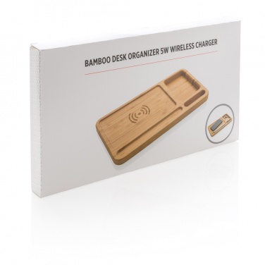 Logo trade promotional products picture of: Bamboo desk organiser 5W wireless charger