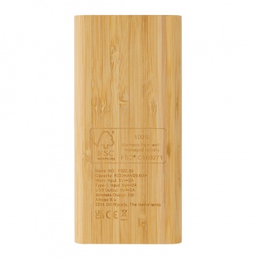 Logotrade promotional merchandise photo of: Bamboo 8.000 mAh 5W wireless powerbank