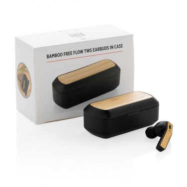 Logo trade advertising products picture of: Bamboo Free Flow TWS earbuds in case