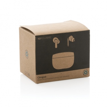 Logo trade promotional gift photo of: Oregon RCS recycled plastic and cork TWS earbuds
