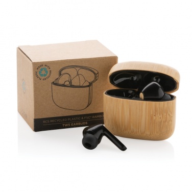 Logotrade promotional product image of: Bamboo TWS earbuds with RCS recycled plastic