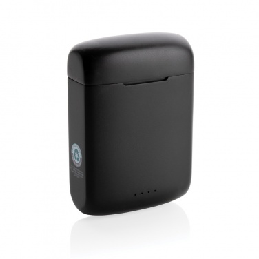 Logo trade promotional gifts image of: Skywave RCS recycled plastic solar earbuds