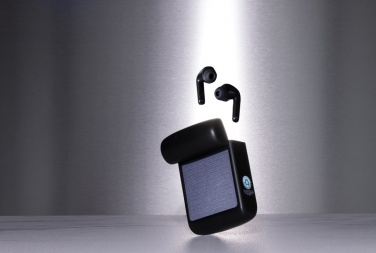 Logo trade promotional merchandise picture of: Skywave RCS recycled plastic solar earbuds