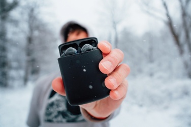 Logo trade promotional products picture of: Skywave RCS recycled plastic solar earbuds