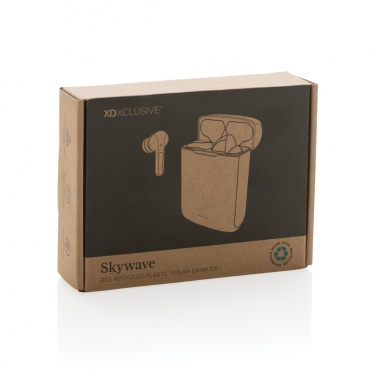 Logo trade promotional gift photo of: Skywave RCS recycled plastic solar earbuds