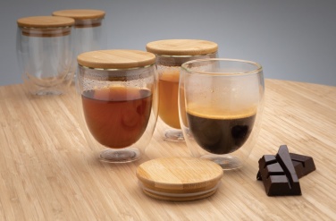Logo trade advertising products picture of: Double wall borosilicate glass with bamboo lid 250ml 2pc set
