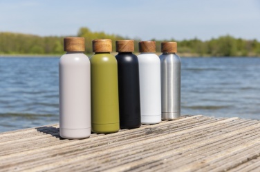 Logo trade promotional giveaways image of: Wood RCS certified recycled stainless steel vacuum bottle