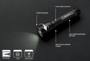 Logo trade promotional merchandise image of: RCS recycled aluminum USB-rechargeable heavy duty torch