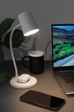 Logo trade promotional gift photo of: Zenara RCS recycled plastic and cork 15W wireless desk lamp