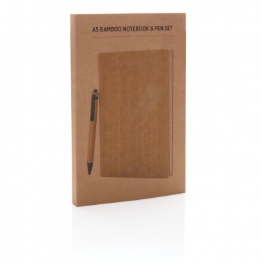 Logo trade promotional product photo of: A5 Bamboo notebook & pen set