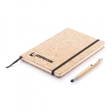 Logo trade promotional giveaway photo of: A5 notebook with bamboo pen including stylus