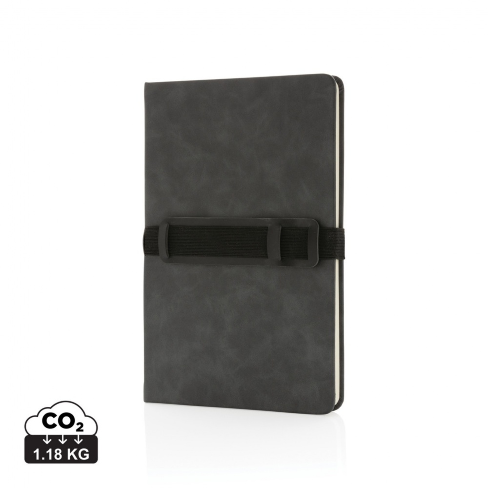 Logo trade promotional products image of: Deluxe hardcover PU notebook A5 with phone and pen holder