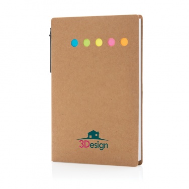 Logo trade corporate gifts image of: Kraft sticky notes A6 booklet with pen