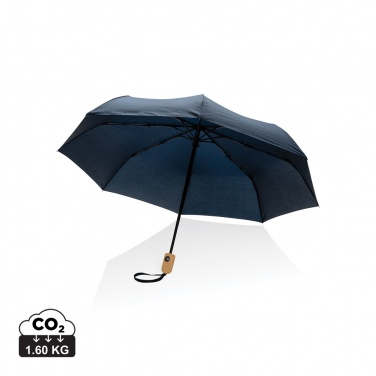 Logo trade advertising product photo of: 21" Impact AWARE™ RPET 190T bamboo auto open/close umbrella