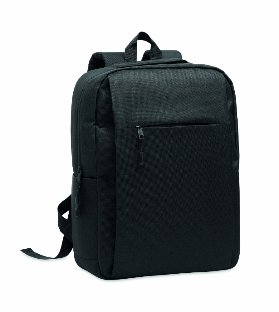 Logo trade business gifts image of: Slim 15 inch laptop backpack made of 600D RPET polyester with a 210D lining and customizable printing