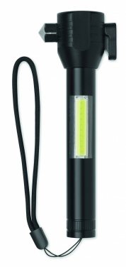 Logo trade advertising products picture of: 3-in-1 aluminum flashlight with an emergency hammer and seatbelt cutter, customizable with printing