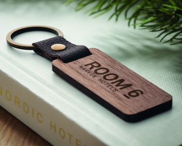 Logotrade promotional merchandise image of: Key ring in walnut and PU Kokkola