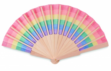 Logo trade business gift photo of: Rainbow wooden hand fan