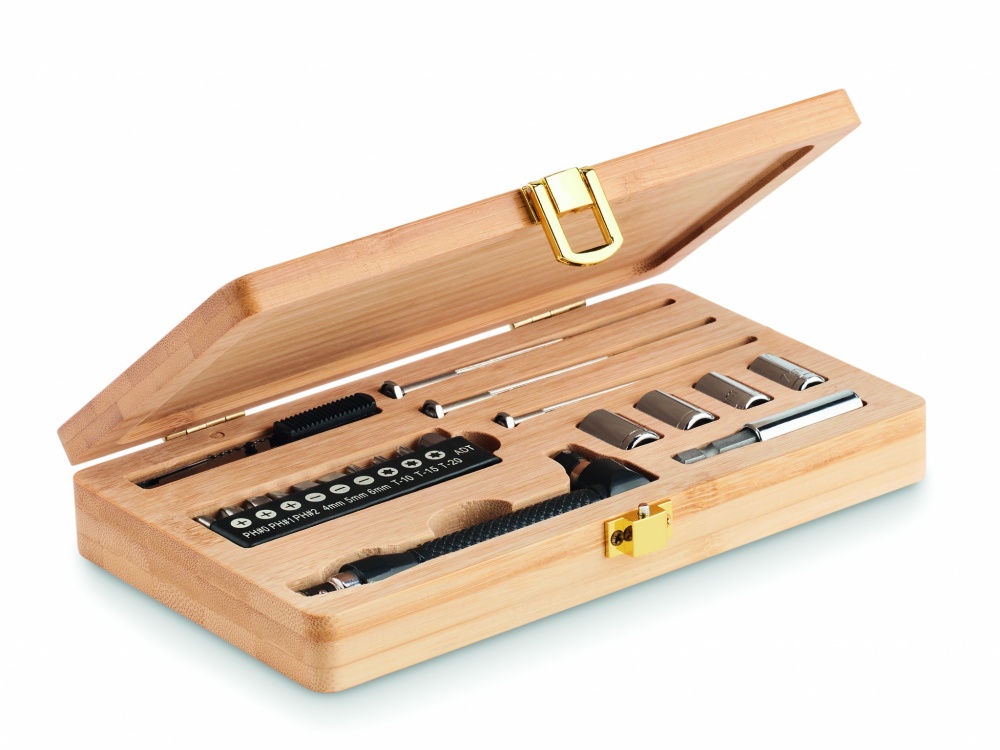 Logotrade promotional gift picture of: 21 pcs tool set in bamboo case