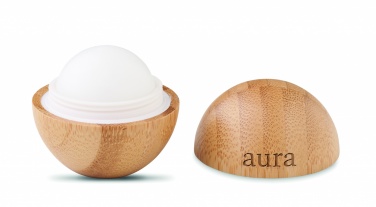 Logo trade promotional merchandise image of: Lip balm in round bamboo case