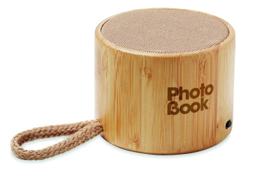 Logo trade promotional giveaways picture of: Round bamboo wireless speaker