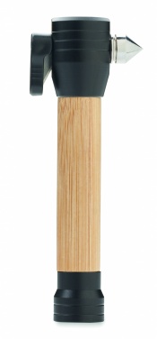 Logo trade promotional merchandise image of: 3-in-1 bamboo flashlight with an emergency hammer and seatbelt cutter