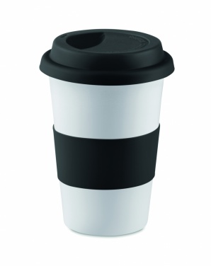 Logo trade promotional items image of: Ceramic mug w/ lid and sleeve