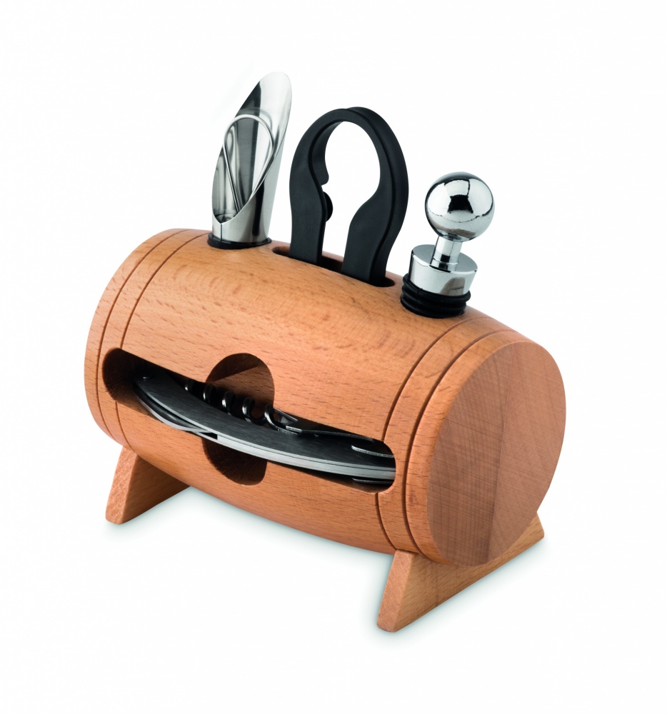 Logo trade corporate gifts picture of: 4 pcs wine set in wooden stand