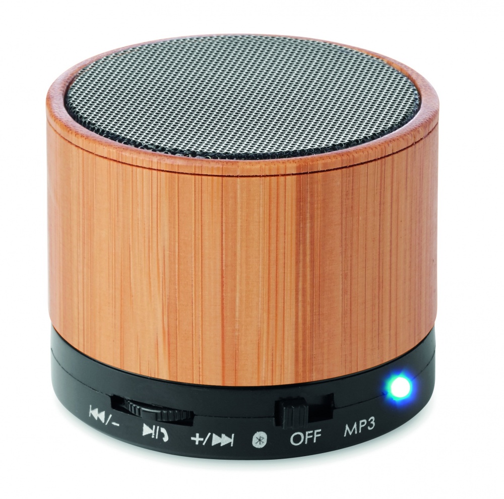 Logo trade promotional items image of: Round Bamboo wireless speaker
