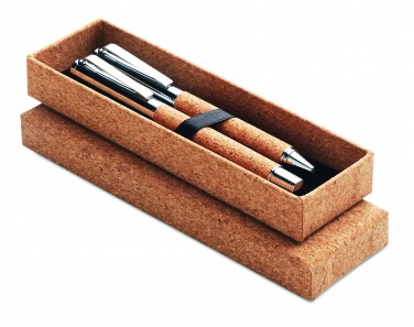 Logo trade promotional item photo of: Metal Ball pen set in cork box