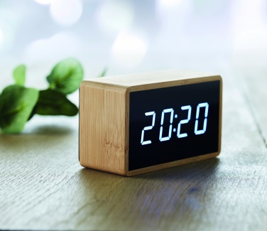 Logotrade promotional merchandise picture of: LED alarm clock bamboo casing Düsseldorf