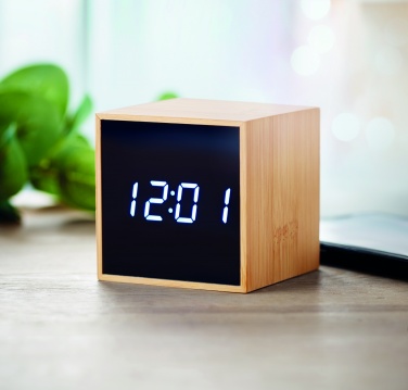 Logo trade advertising product photo of: LED alarm clock bamboo casing Dortmund