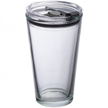 Logo trade promotional merchandise picture of: Glass mug with lid WATTENSCHEID 400 ml