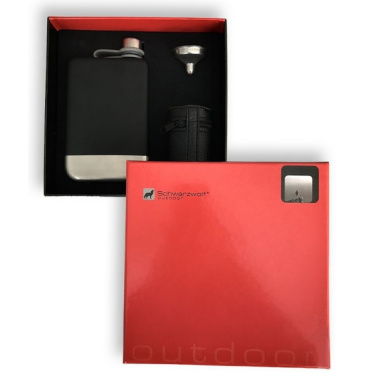 Logo trade promotional giveaways image of: Hip flask set TAHAT Schwarzwolf