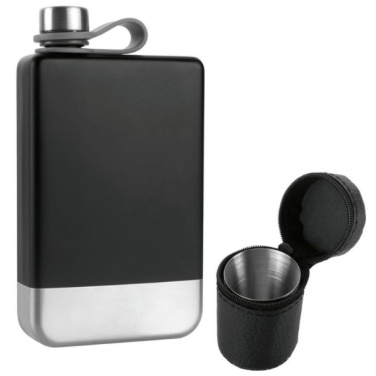 Logo trade promotional merchandise picture of: Hip flask set TAHAT Schwarzwolf