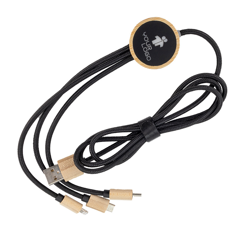Logotrade promotional products photo of: 3-in-1 cable with elighted logo in a wooden casing, LH-ZMU06