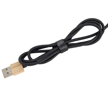 Logo trade promotional giveaway photo of: 3-in-1 cable with elighted logo in a wooden casing, LH-ZMU06
