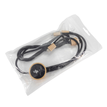 Logo trade business gift photo of: 3-in-1 cable with elighted logo in a wooden casing, LH-ZMU06