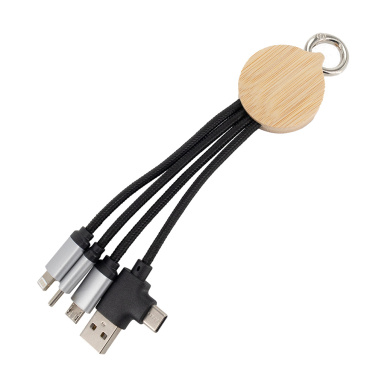 Logotrade promotional giveaways photo of: 4-in-1 cable with elighted logo in a wooden casing, LH-ZMU05