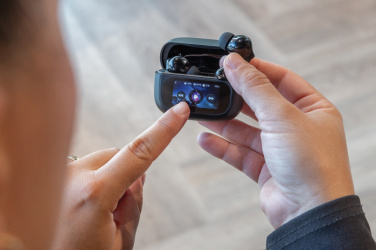 Logo trade corporate gifts image of: Airtune RCS recycled plastic ANC earbuds with touch screen