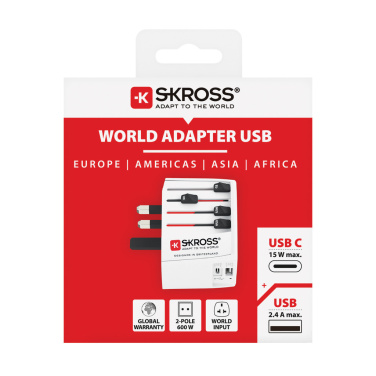 Logo trade business gifts image of: SKROSS World Travel Adapter MUV 2-pole with USB A and C
