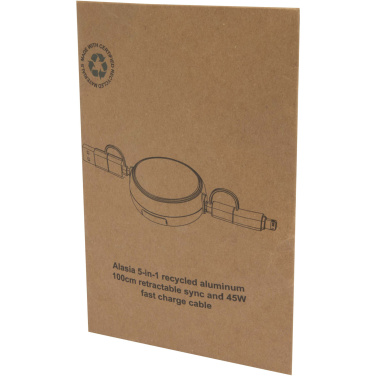 Logo trade corporate gift photo of: Alasia 5-in-1 100 cm recycled plastic and aluminium retractable data sync and 45W fast charge cable