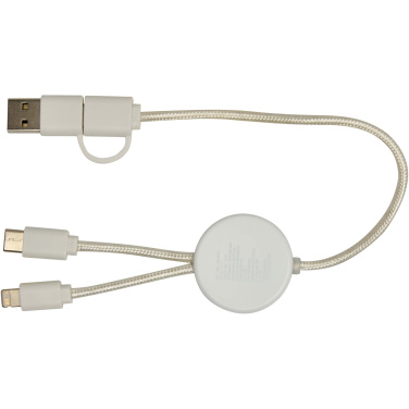 Logotrade promotional merchandise photo of: Chechia 5-in-1 recycled plastic 30 cm data sync and 27W fast charge cable with bamboo details