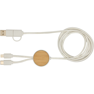 Logotrade corporate gift image of: Chechia 5-in-1 recycled plastic 150 cm data sync and 27W fast charge cable with bamboo details